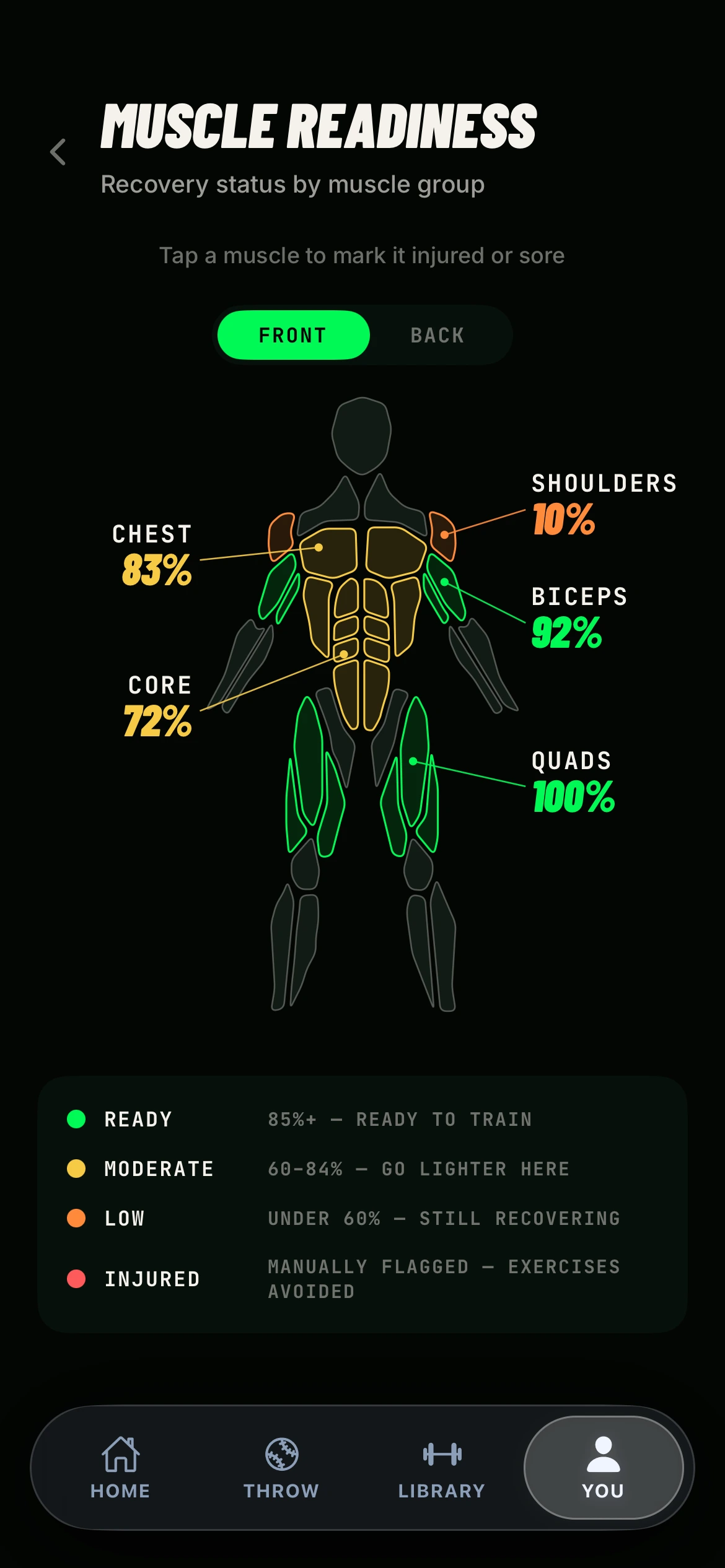 BaseballFit body map screen