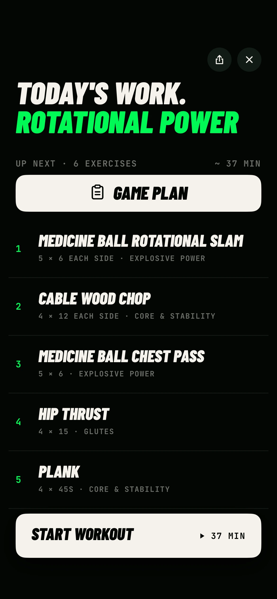 BaseballFit game plan screen